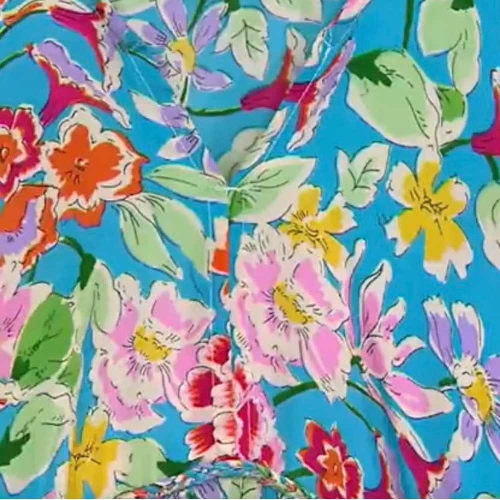 Tolani Blue Floral Maxi Caftan Dress 1X - Picture 5 of 8